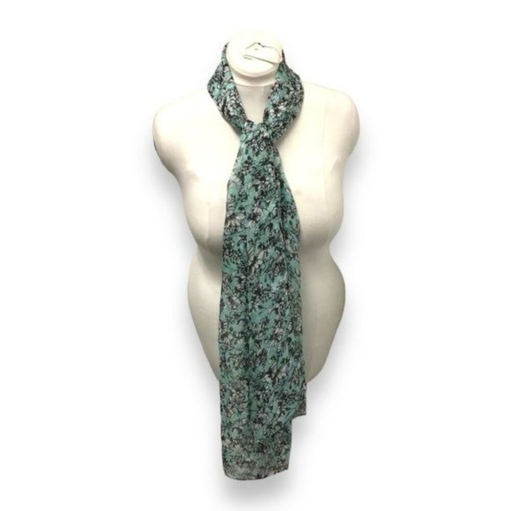 Cejon Vintage Women’s Long All-Over Floral Print Chiffon Scarf, Aqua, OSFA